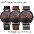 MOQ 50 genuine leather band men women logo japan quartz watches men luxury brand custom watch